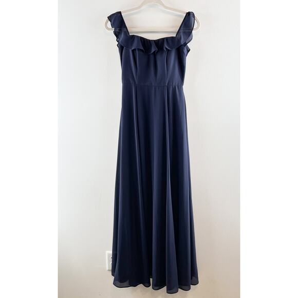 BHLDN Anthropologie Flutter Straps Formal Bridesmaids Long Dress Navy Blue 0 - Picture 2 of 10